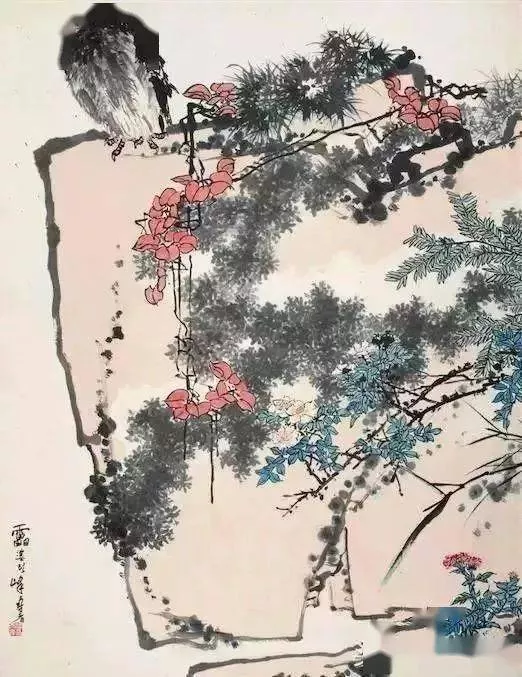 珍品旧蔵清代中国古画作者張大千【四尺中堂画撥墨山水画】 国画古置物